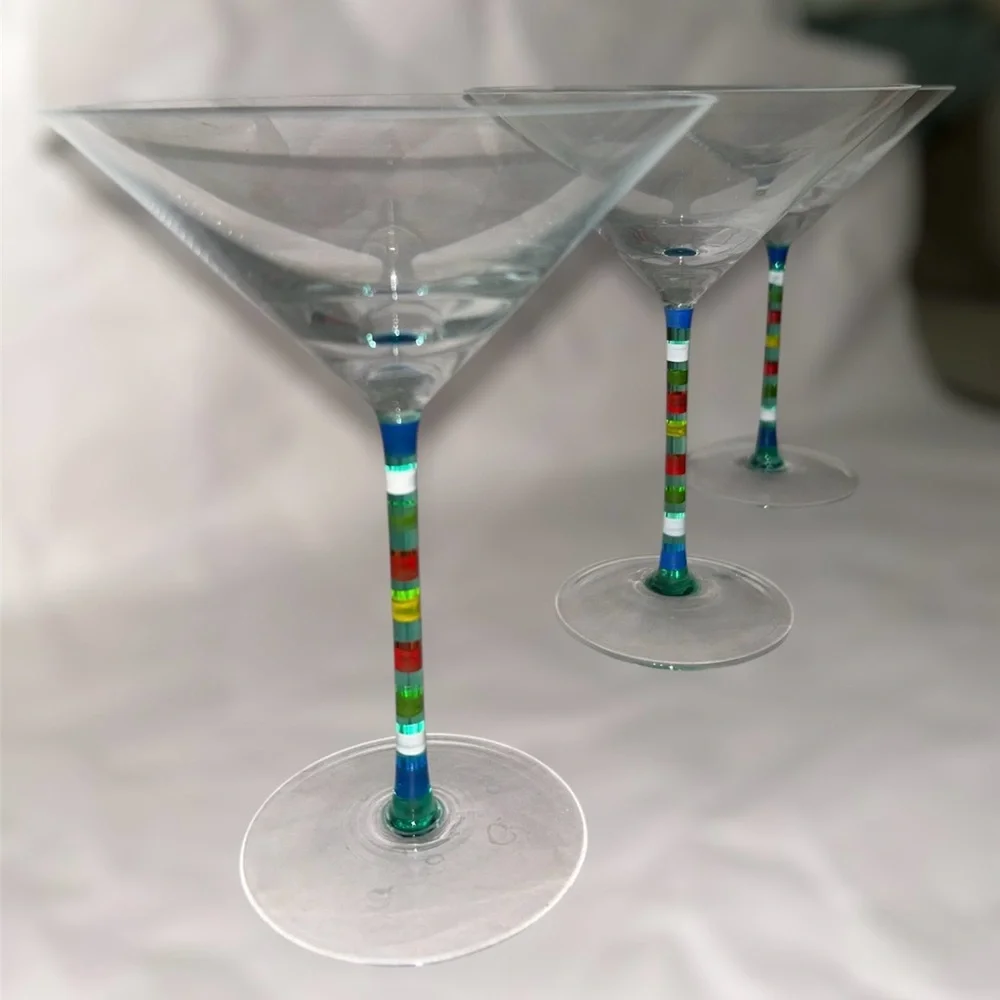 Crate&Barrel | Vintage Caprice multi color stem martini glasses set of 3